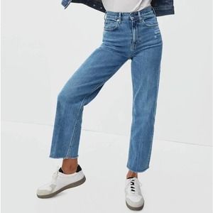Everlane The Way High Organic Cotton Denim Jeans Distressed Medium Blue Wash 33